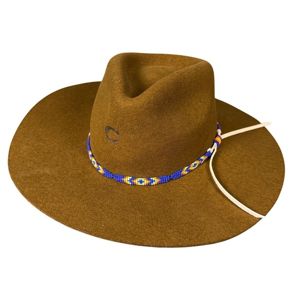 Charlie 1 Horse Cowboy Hat Brown Felt Western Wide Brim Beaded Band Rodeo Wear M